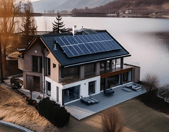 person lounging on their couch in the evening with electricity powering the lights